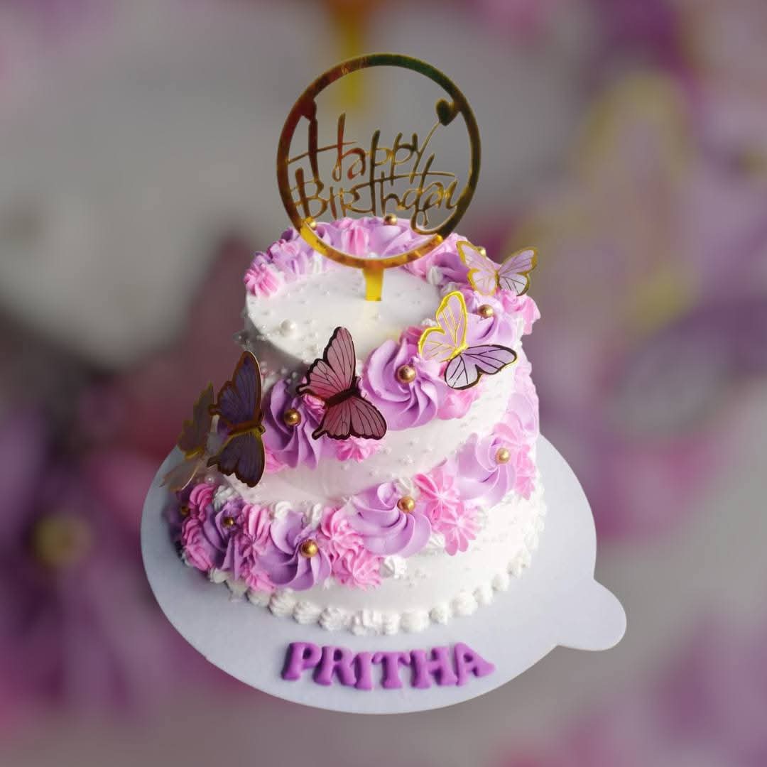 Elegant Butterfly Two-Tier Vanilla Cake (3 Pound)